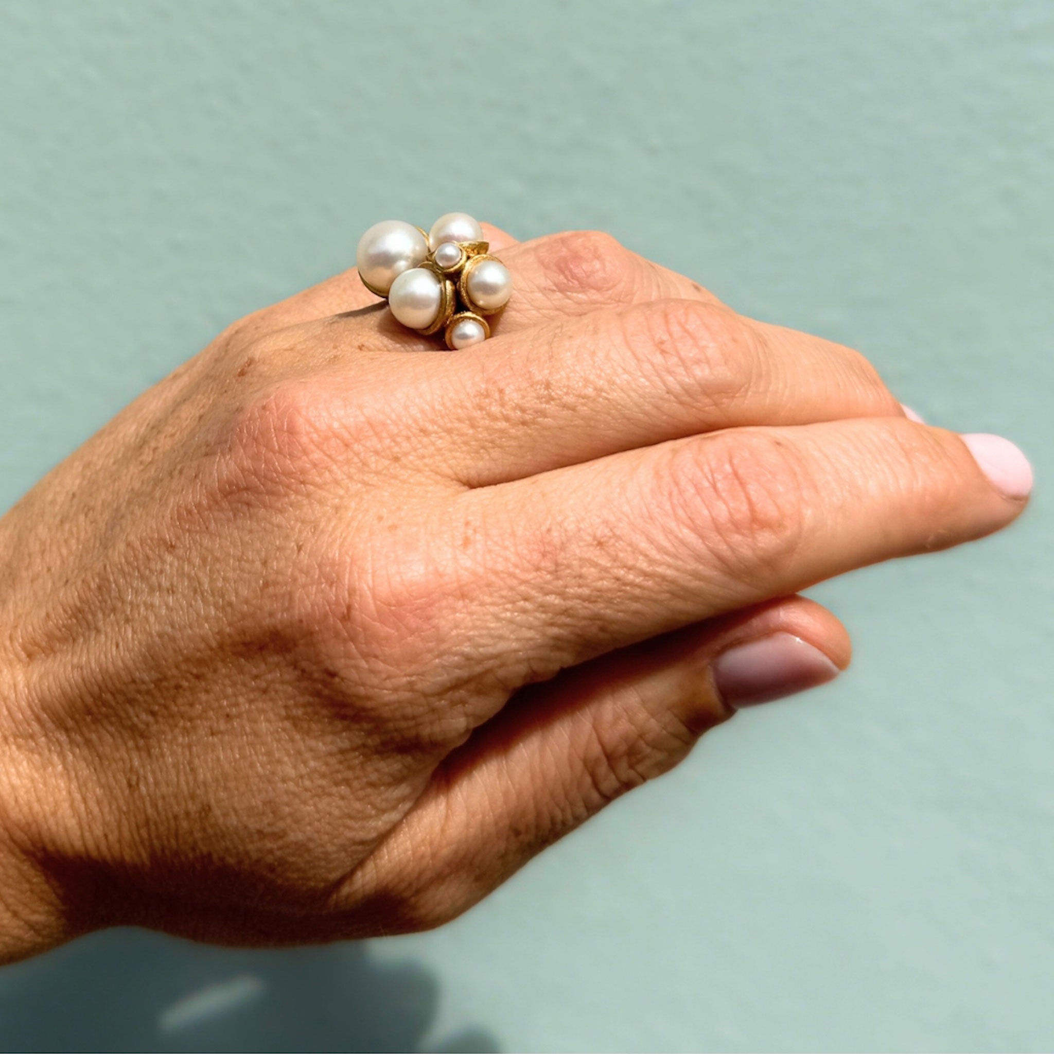 22ct Gold Vermeil Freshwater Pearl Cluster Ring